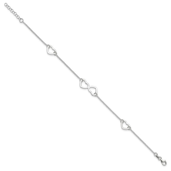925 Sterling Silver Polished Heart Charm 9" + 1" ext. Summer Fine Jewelry Anklet - Picture 2 of 7